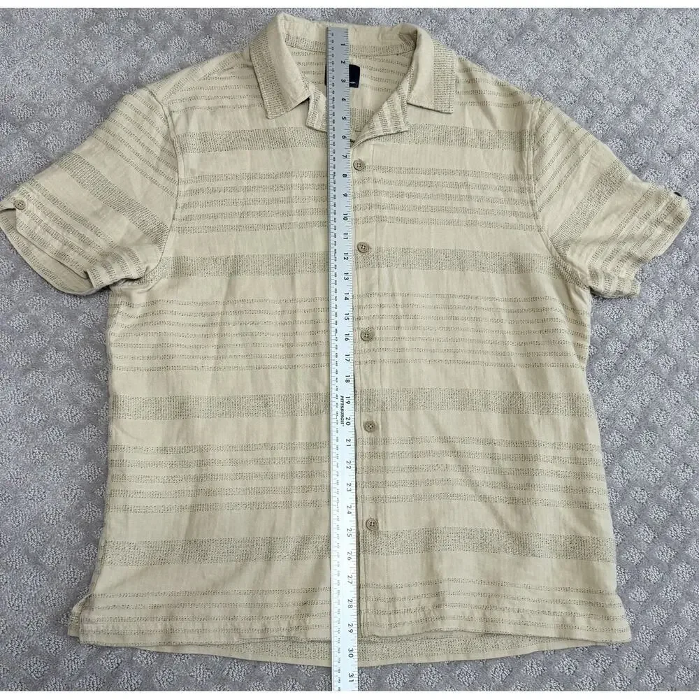Ben Sherman Safari Camp Shirt Tan Textured Mens Size Large Beach Vacation EUC